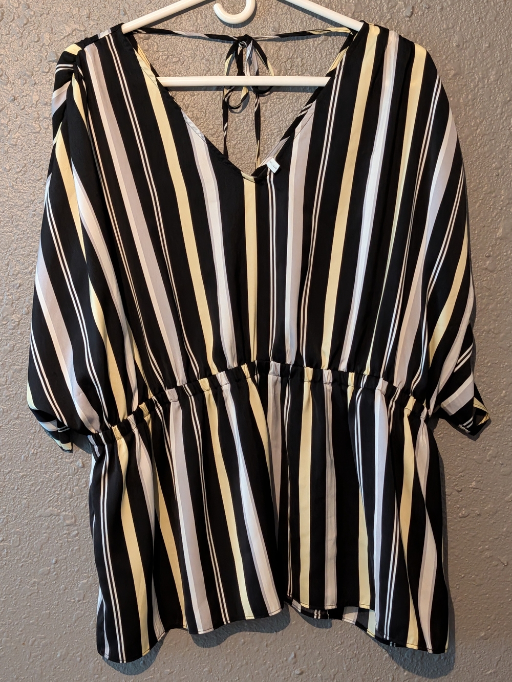 XL Striped Peplum V-Neck Women's Dress - Black, White & Cream